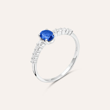 Anello Solitario Charlotte Oro Bianco Zaffiro Diamante - Anelli con Pietre Donna | Stroili